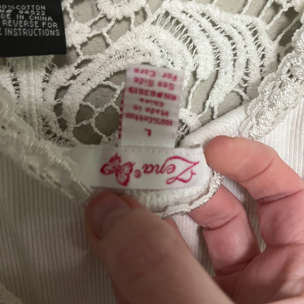 Zara Cream White Lace Trim Tank L